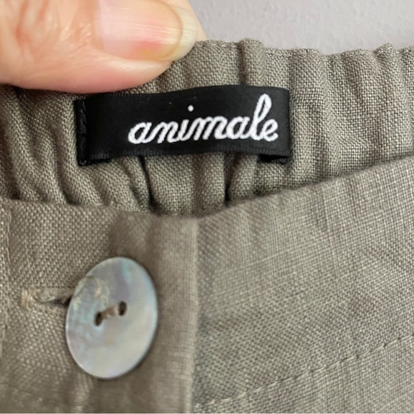 Animale Taupey Gray 100% Linen High Rise Wide Leg Cropped Pants - M - Picture 5 of 10